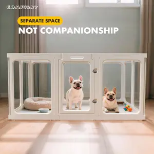 COMFURRY Acrylic Dog Playpen with Door, 24" 10PCS Clear Pet Play Pen Indoor for Small Animals, Transparent Puppy Fence Kennel Rabbit Ferret, Doggie Cages Yard Easy Assemble