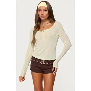 Edikted Women's Ria Sheer Long Sleeve Henley Top