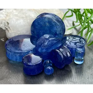 PAIR of Beautiful Vibrant Capri Blue Style Glass Double Flare Glass Plugs - Gauge 2g (6mm) thru 1&1/8" (28mm)