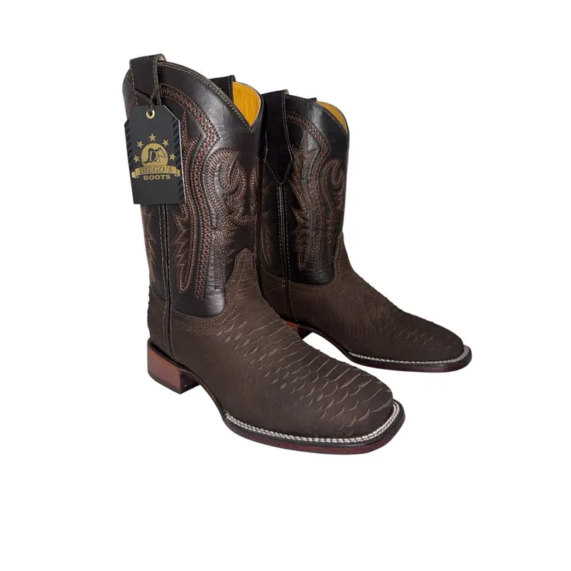 DIEGOS BOTA PITON, ESTILO BULLDOG PITON, BOTA 100% PIEL CON SUELA DE CUERO, PIEL NOBUCK PITON, HECHO EN MEXICO