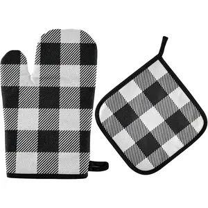 Aslsiy Black White Plaid Oven Mitts Pot Holders Buffalo Checkers Plaids Oven Glove Hot Pads Cooking Kitchen Heat Resistant Hot Pads for Microwave BBQ Baking Grilling Gifts ihshop
