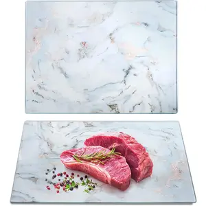 Set of 2  Cutting Board with Marble Pattern, Tempered  Chopping Board with Non-Slip Feet, 16"x 12" Large Glass Board for Countertop, Kitchen, Dishwasher Safe