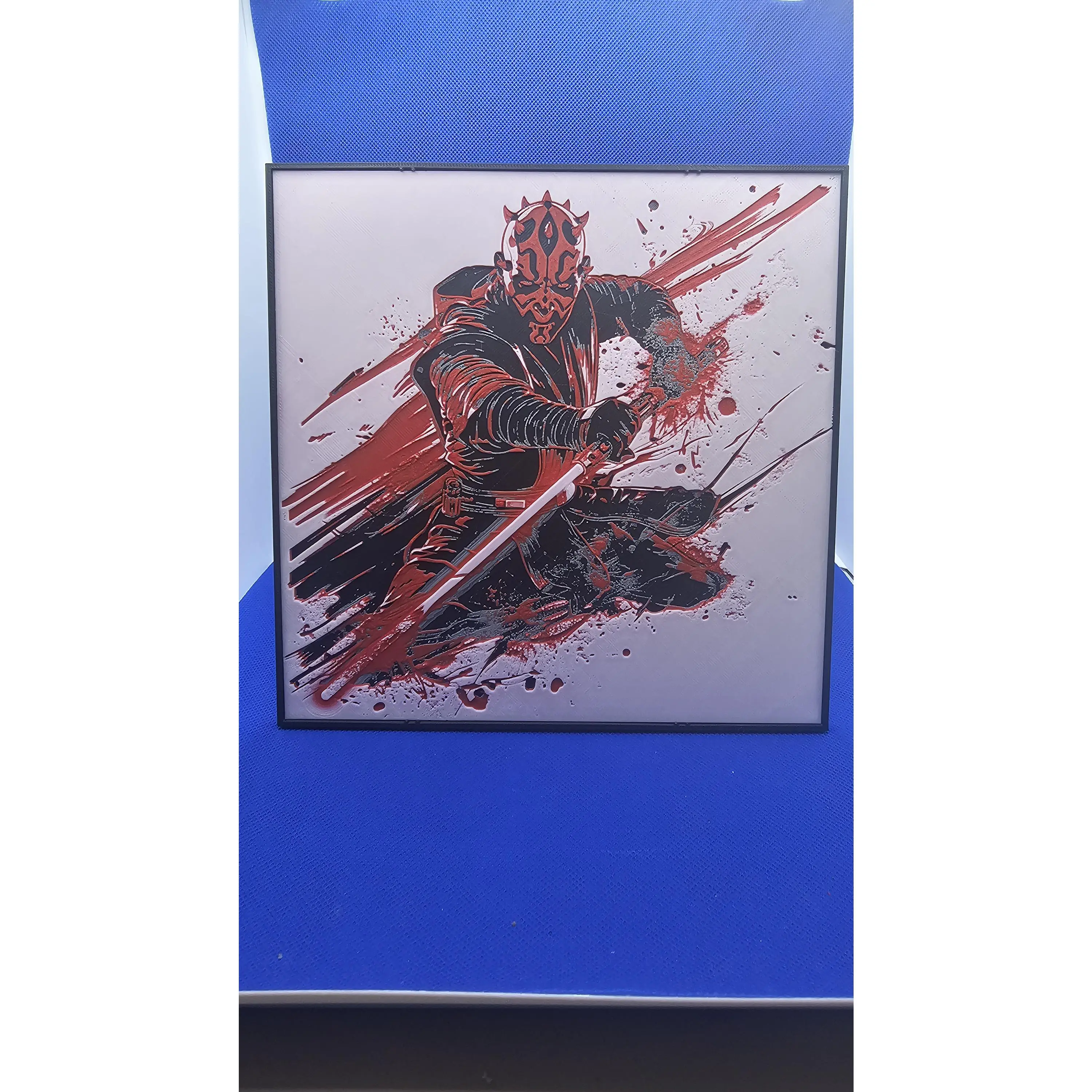 Sith Warrior Lithograph Artwork Print - 8×8 in PLA Plastic Red Saber Decor with Frame, Stand, Mountable for Home, Room, House Decor Gifts