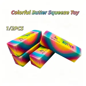 1/2pcs Colorful Butter Squishy Toy, Realistic Butter Stick Shape, Ultra Soft Stress Relief Toy, Anxiety Relief Sensory Squeeze Toy, Perfect Gift