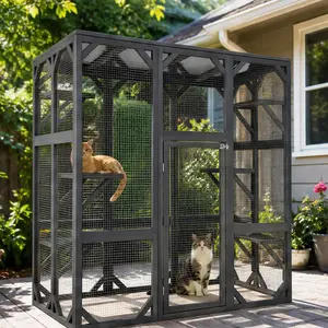 ARCH Large Outdoor Cat Enclosure Wooden Catio for Multiple Cats with 6 Platforms, Waterproof Roof, Secure Mesh, Gray Wood Cat House Shelter for Feral Cats, Backyard Playpen, 60x28x59 Inches, Gray Color Options, Wood Material, Product Weight: 54.00 lb