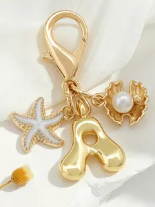 A-Z Letter Foam Keychain, Starfish & Shell Decor, Ideal for Keys, Rings, Bags, Car Charms, Perfect Gift for Women, Friends, Students