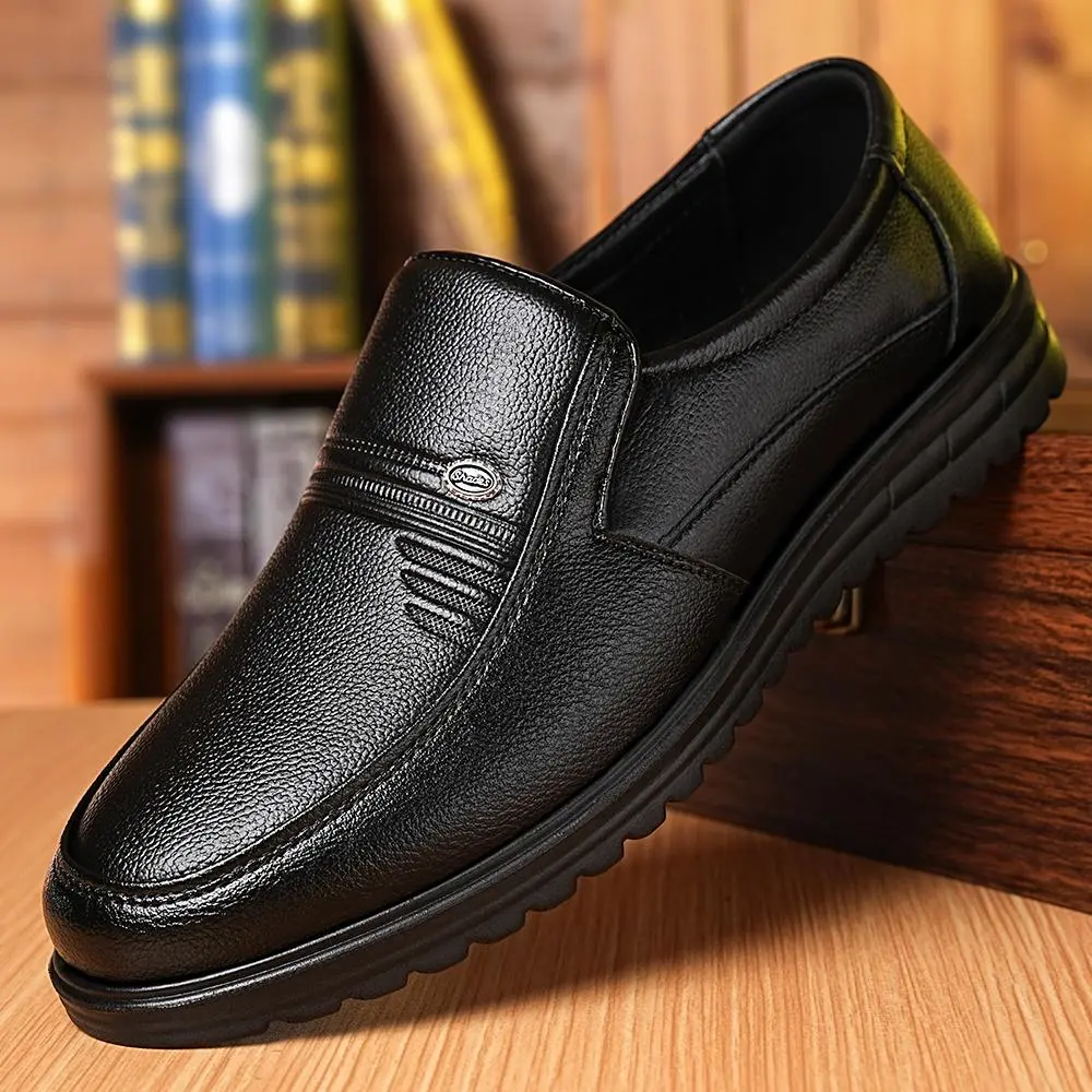 Men's classic business casual wear loafers, rubber sole, round-toe loafers, all-season business office daily casual shoes Black