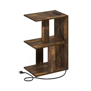 BOYATE High-Quality Amber Pine Minimal End Table - 2-Tier Storage, Built-In Charging Station with USB & Type-C Ports, Assembled Asymmetric Double-Tier End Table for Bedrooms, Small Spaces, Double-Tier End Tables, High-Quality End Tables