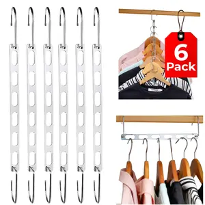 NuSaile Collapsible Clothes Hanger - 6 Hole Space Saving Hangers for Clothes - Premium Metal Cascading Hangers