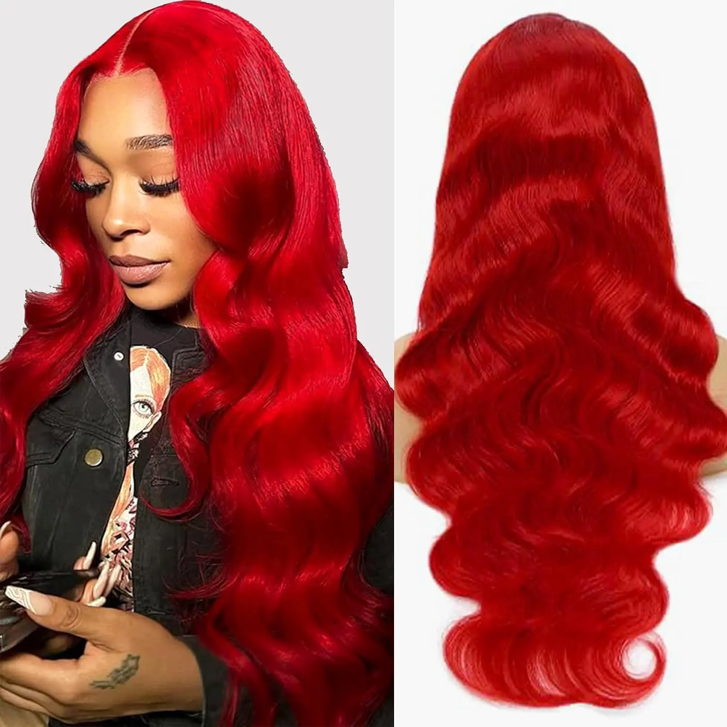 Red Color 13x6 HD Transnarent Lace Front Wig 26 Inch Human Hair Body Wave Dark Blue Wigs 180 Density Pre Plucked With Baby Hair Blonde Color Wigs For Women #SummerVibes