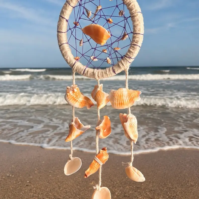 Magical Mermaid’s Moonveil Catcher - Handmade Hangable Seashell Window Artwork with Hook, Coastal Palm Wall Decor for Boho Interiors & Coastal Bedrooms, Beach Lover Gift