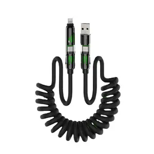4-in-1 Coiled Charging Cable, USB-C/USB-A/Lightning, 4ft Expandable, 65W Max, Data Transfer Compatible