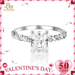 Delzzad 3ct Solitaire Twist Band Ring Radiant Synthetic Moissanite Ring Band In 925 Sterling Silver Christmas Gift