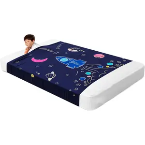 Deep Pressure Sensory Bed Sheet – Full Sensory Compression Sheet Breathable Sleep Pod Blanket for Better Sleep Support – Calming Compression Blankets for Kids and Adults Rocketship Design