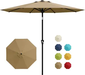 9FT Patio Umbrella Outdoor Table Umbrella with Smooth Crank Lift Push Button Tilt and 8 Sturdy Ribs Market Umbrella UV Protection Waterproof for Pool Deck Yard Garden