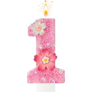 Pink Flower Number 1 Birthday Candle for Cake Ideal for Birthday Parties Cake Decor Wedding Anniversary and Other Celebrations Pink