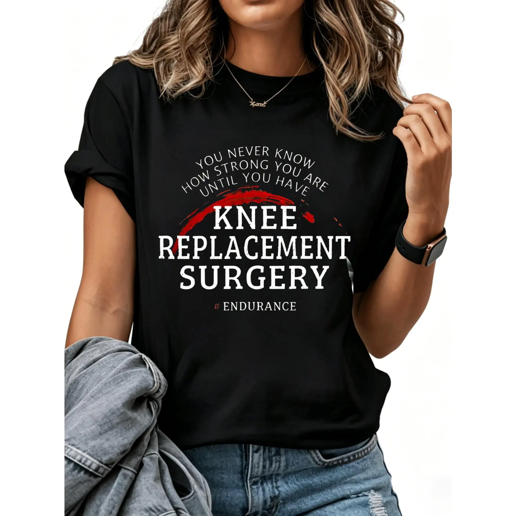 Men's 100% Cotton Short-Sleeve Casual Fit T-Shirt with Prints for Knee Replacement Surgery Recovery Crewneck Fashion