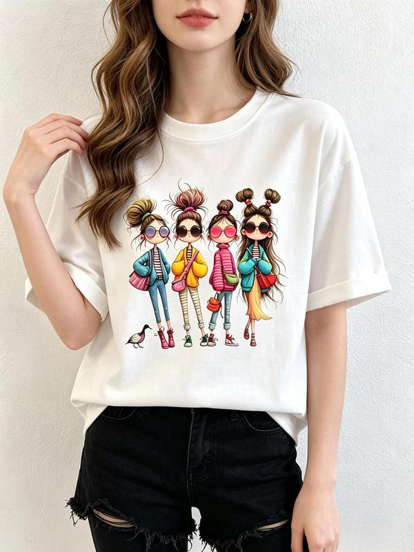 Women's Oversized Cotton T-Shirt - Short/Cap Sleeves, Cute Whimsical Comic Art Graphic Print, Soft Breathable Fabric, Baggy Casual Bohemian Streetwear Top, Plus Size Squad Vibe Everyday Essential for Skirt Pairing (Oversized Tshirt Women)