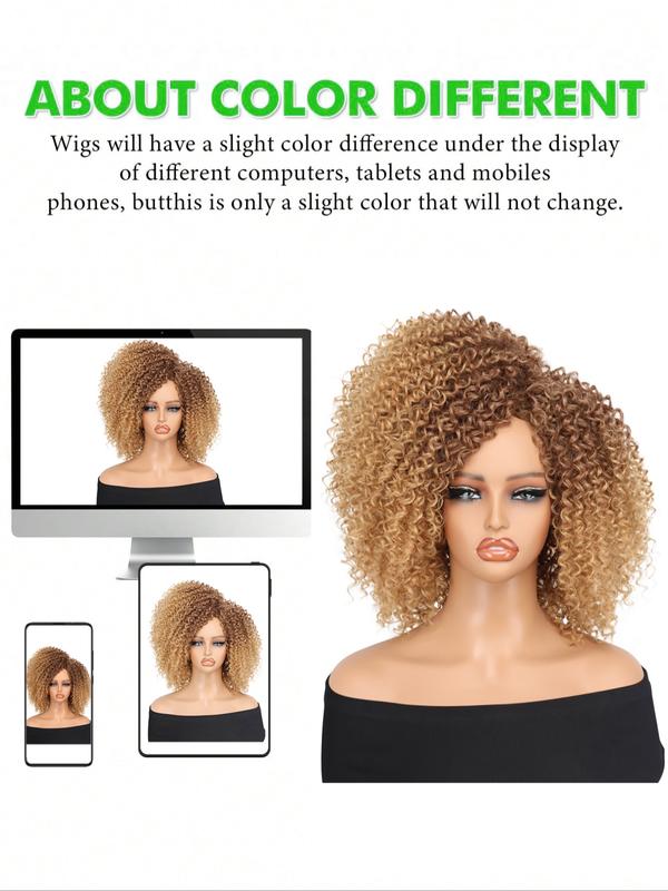 Kinky Curly Wigs Side Part 14 Inch Afro Curly Wig for Black Women Ombre Blonde Brown Twist Out African American Synthetic Material Wigs