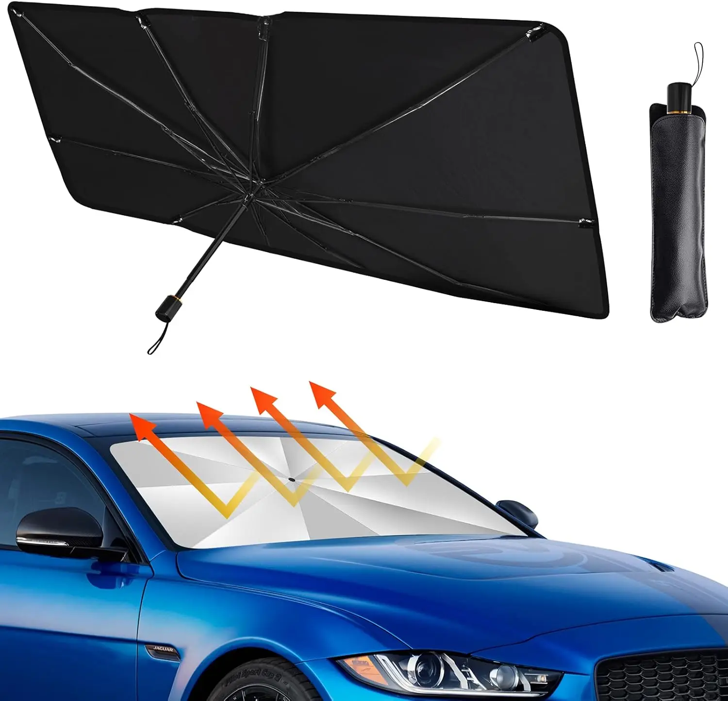 【SUMMER SALE】Retractable Portable Car Front Window Sunshade - Durable Sun Shade, Multipurpose Outside Sunshade, UV-Blocking Front Window Windshield Umbrella Sun Visor, Car Exterior Accessory