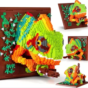 2688pcs Adult 3D Wall Art Chameleon Set, Abs Material Lizard Shape Blocks for Wall Decor or Desktop Display, Creative Toy Gift, DIY Building Model