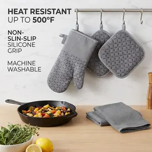 For Baking, BBQ & Daily Cooking, Kitchen Anti-scald Protection Solution, 6 Pcs Oven Mitt Set, Mitts, Pot Holders & Non-slip Towels, Effortlessly Protect Kitchen from Scald, Kitchen Protection Supplies