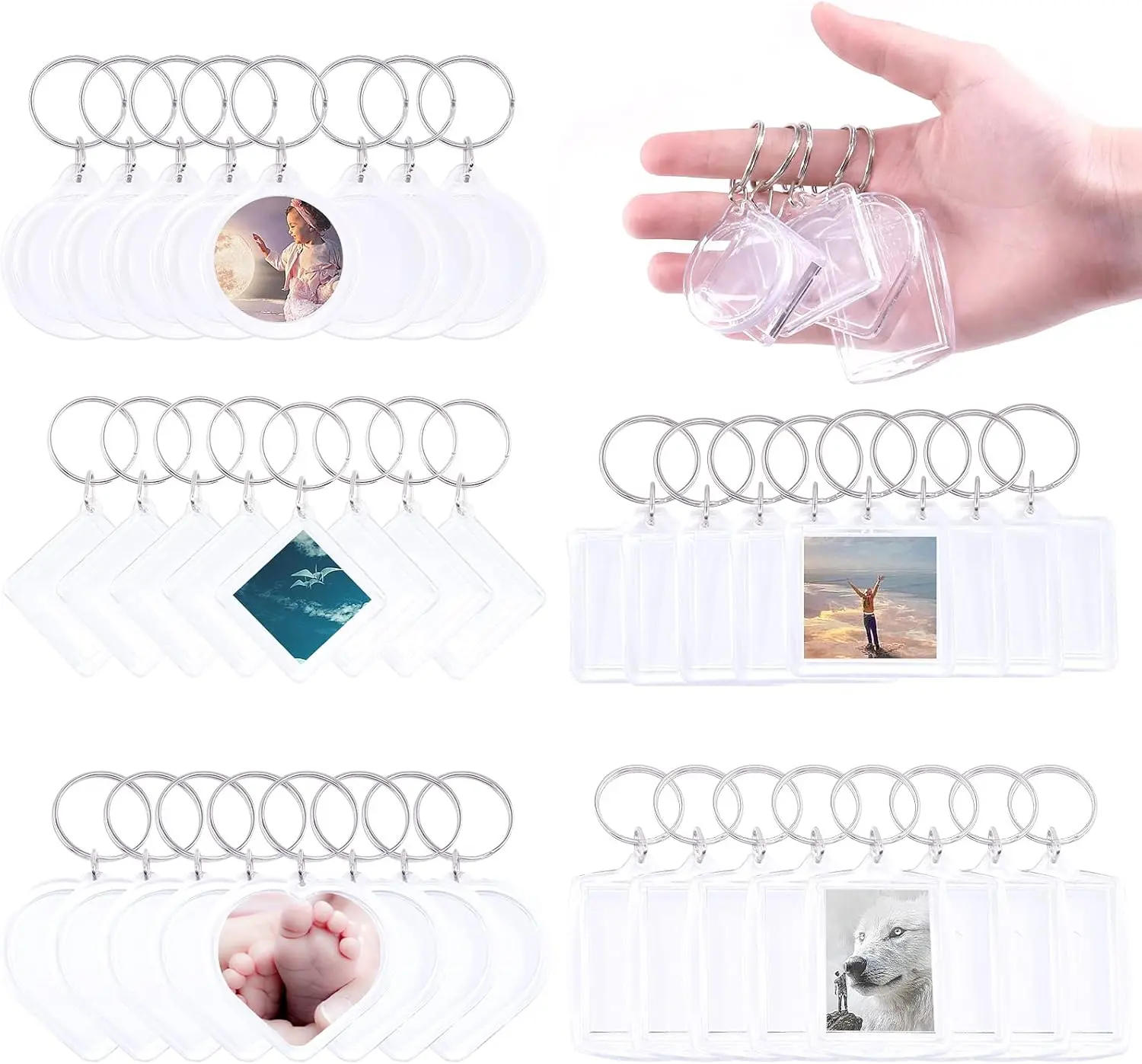 40Pcs Pendant Picture Frame Keyrings, Make Your Own Keyring Kit, Keychain Central Photo Frame Pendant for Kids to Assemble and Attach to Key Rings and BagsGift.