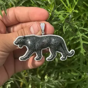 PANTHER PENDANT Black Panther Silhouette Pendant in Silver .925 & Zirconia Stone 74mm x 46mm Weight 27g Strength Power Ferocity Symbol