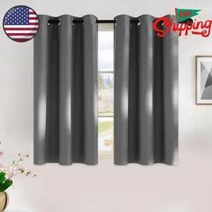Grey Kitchen Blackout Short Curtain Panels for Bedroom, 45 Inch