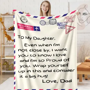 Big Hug From Dad Daughter Flannel Blanket, To My Daughter I Love You I'm Proud Air Mail Pattern Soft Warm Throw, Cozy Nap Blanket for Sofa Couch Bed, Sentimental Gift for Daughter from Father, Birthday Graduation Christmas Holiday Gift