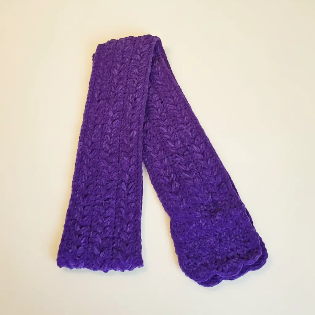 Purple Plush Scarf  Extra Long Soft Velvet Herringbone Crochet