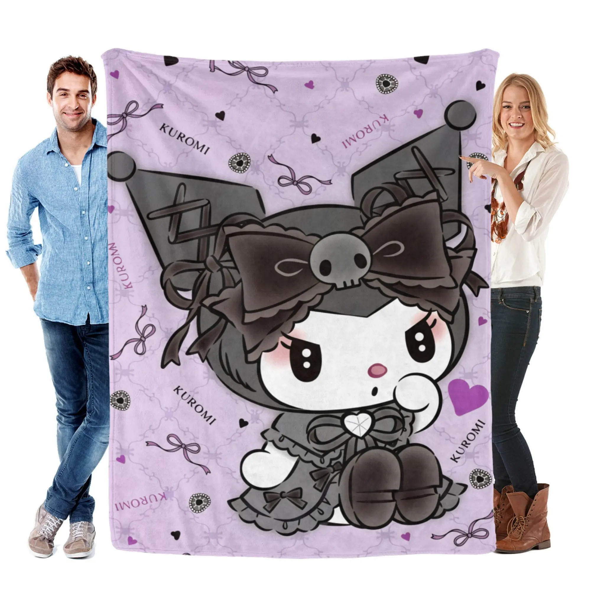 Sanrio Kuromi 2D Graphic Fleece Blanket - All Seasons Cozy Bedding for Adults, Sweet Purple Aesthetic Room Decor, Bedroom Inspo, Living Room Decor