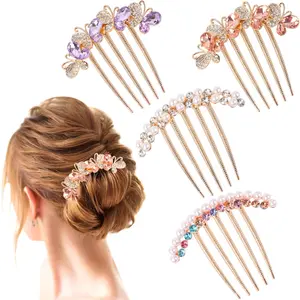 Pack of 4 Crystals Butterfly Hair Fork Clips for Updo Buns,Decorative French Twist Hair Pins,Vintage Styling Combs for Women and Girls,DIY Hand Tools Kits,Springtok home tool