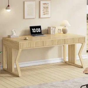 SEDETA 55" Executive Office Desk with 3 Drawers, Home Office Desk with Storage Drawers, Computer Writing Desk Study Table, Natural Oak SEDETA 55" Executive Office Desk with 3 Drawers, Home Office Desk with Storage Drawers, Computer Writing Desk Study Table, Natural Oak