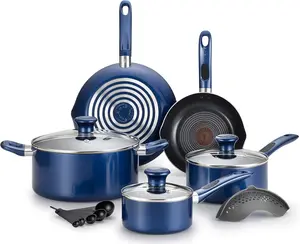T-fal B037SE64 B037SE Excite ProGlide Nonstick Thermo-Spot Heat Indicator Dishwasher Oven Safe Cookware Set, 14-Piece, Blue