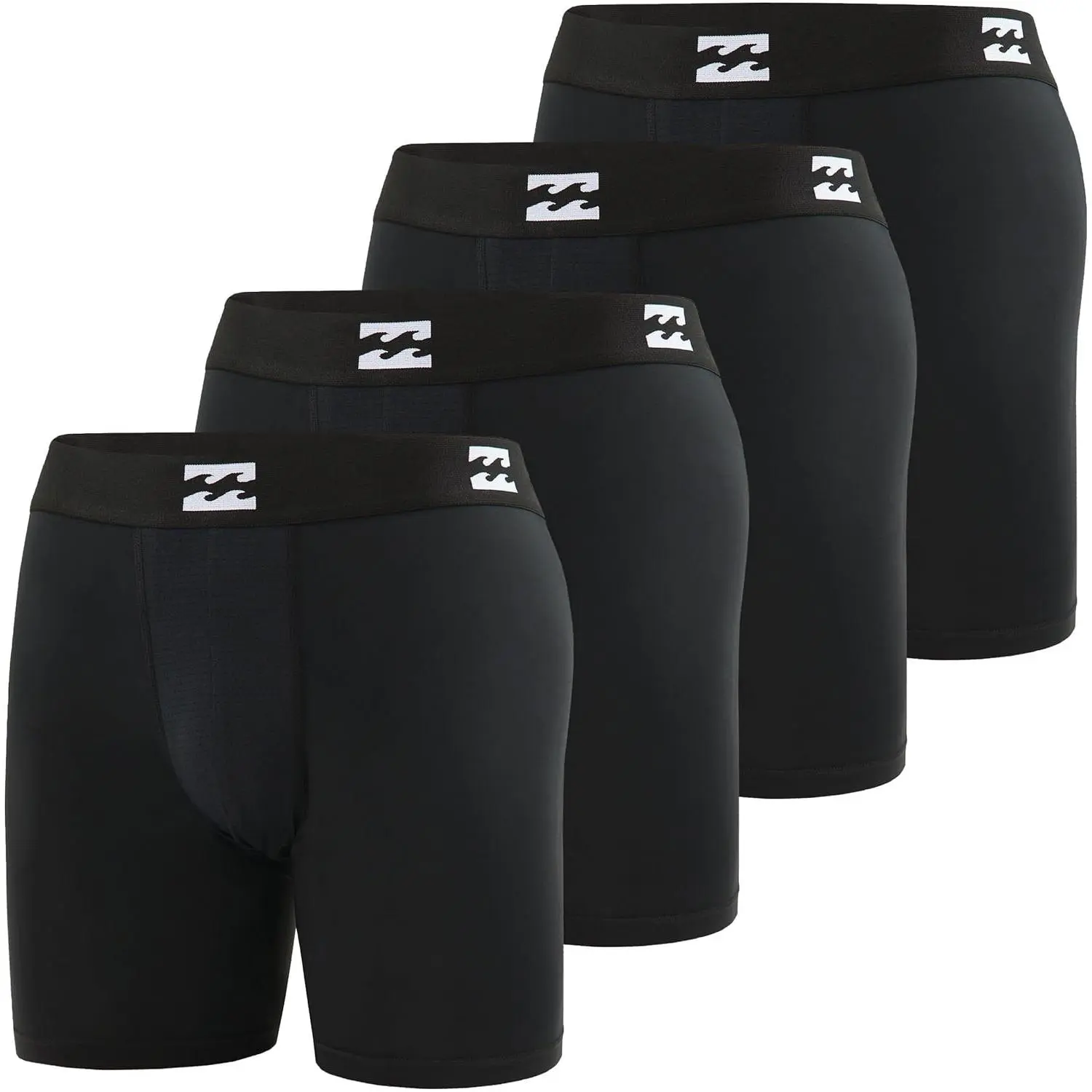 Billabong Mens Boxer Briefs 4 Pack Long Leg Performance Compression Shorts Mens Underwear 7.5" Inseam
