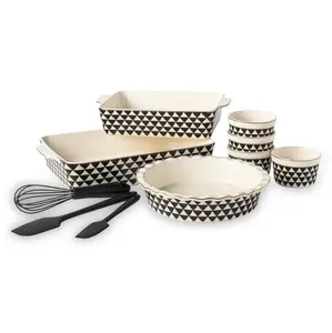 Thyme & Table, 10-Piece Ceramic Bakeware Set, with Spatulas & Whisk, Medallion Pattern