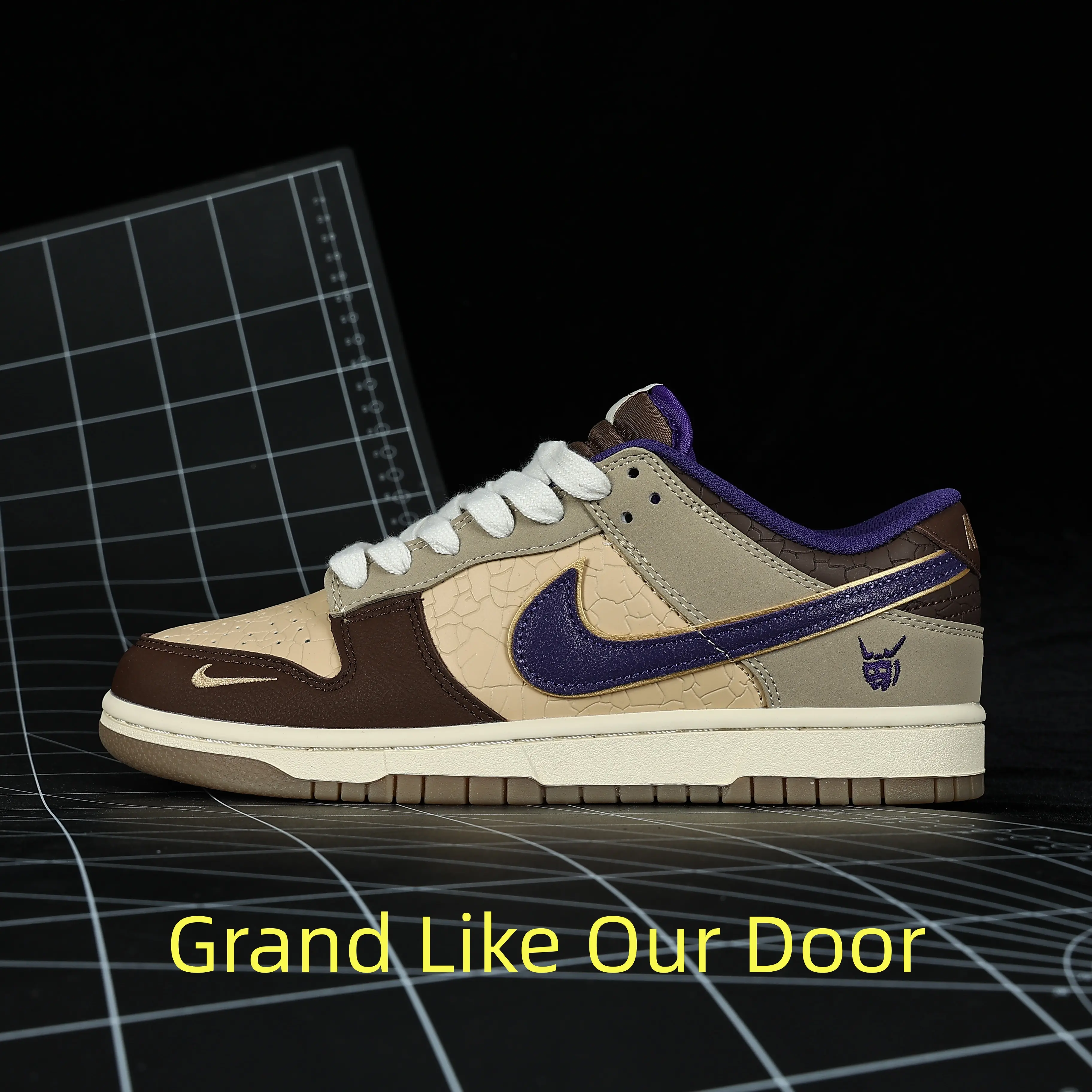 Brand New Light Brown Purple Cushion Low Top Sneakers, Circulating Air-permeable Lining, Stable Rubber Anti-slip Traction for Daily School & City Walk, Original Shoe Box