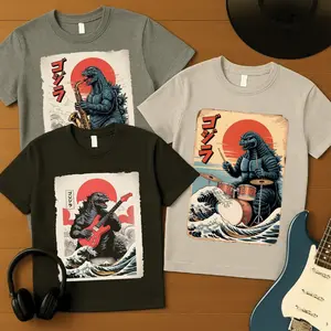 [COLLECTION] Retro Vintage Godzilla Japnaese T-Shirt, Musical Instrument Graphic Shirt, Music Lover Shirt, Unisex Casual 100% Cotton