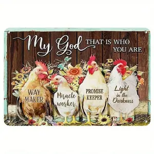 Vintage Farmhouse Metal Wall Decor - Rustic Farmhouse Design Funny Chicken Coop Signs for Outdoor & Indoor, Metal Poster Plaque with Quote "Chick