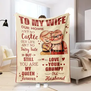 To My Wife Carl & Ellie Up Movie Fleece Blanket - Our Home Ain't No Castle Cozy Throw, Love Your Grumpy Old Husband, Romantic Gift For Wife Birthday Anniversary Valentine's Day, Soft Flannel Blanket For Bed Couch
