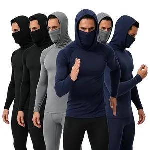 3/6 Pack Men's Sun Protection Fishing Hoodie, UPF 50+ Long Sleeve Compression Shirt with Built-in Face Mask, Quick Dry Tight Training Tops, Black Blue Gray, for Fitness Running Construction Outdoor Work