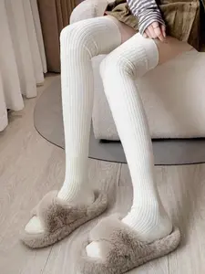 Women's over Knee High Socks, Thickened Long Crew Style with Vertical Stripes, Warm Thigh-High Design for Slimming Look
