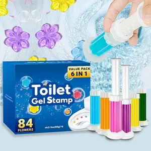 Toilet Stamp, 6 Counts/box Toilet Cleaning Gel, Stain Removal Cleaning Air Freshener, Flower Gel Toilet Push Type Bubble Cleaner, Household Cleaning Supplies, Home Cleaning Products