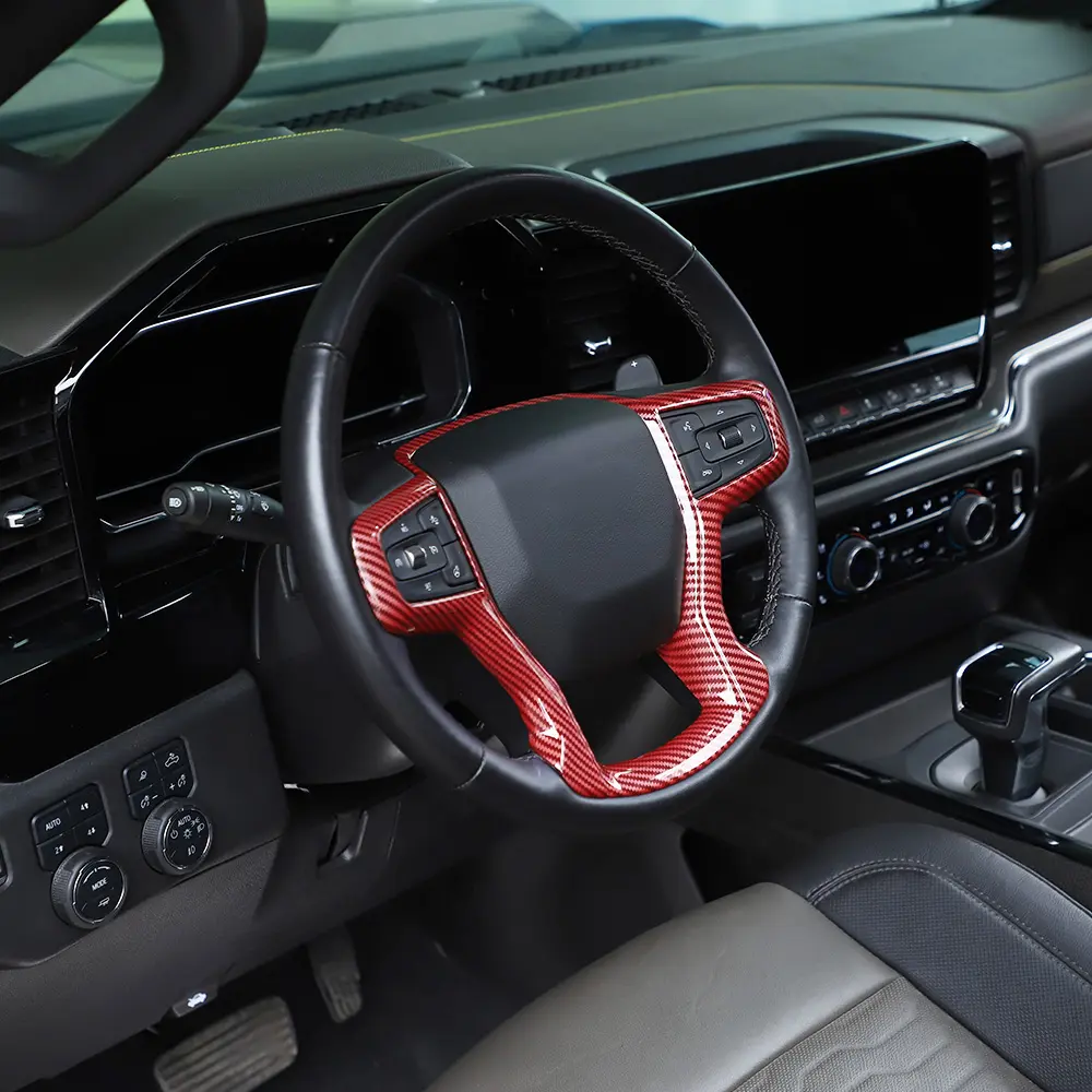 For Chevy Silverado 1500 2019+ & Suburban 2020+ & Tahoe 2021+ Steering Wheel Cover Trim Frame Decorative Accessories Interior Carbon Automotive Vehicle Custom Fitment, Carbon Fiber Look, Accessories For Car Summervibes, Vehicle Accessories