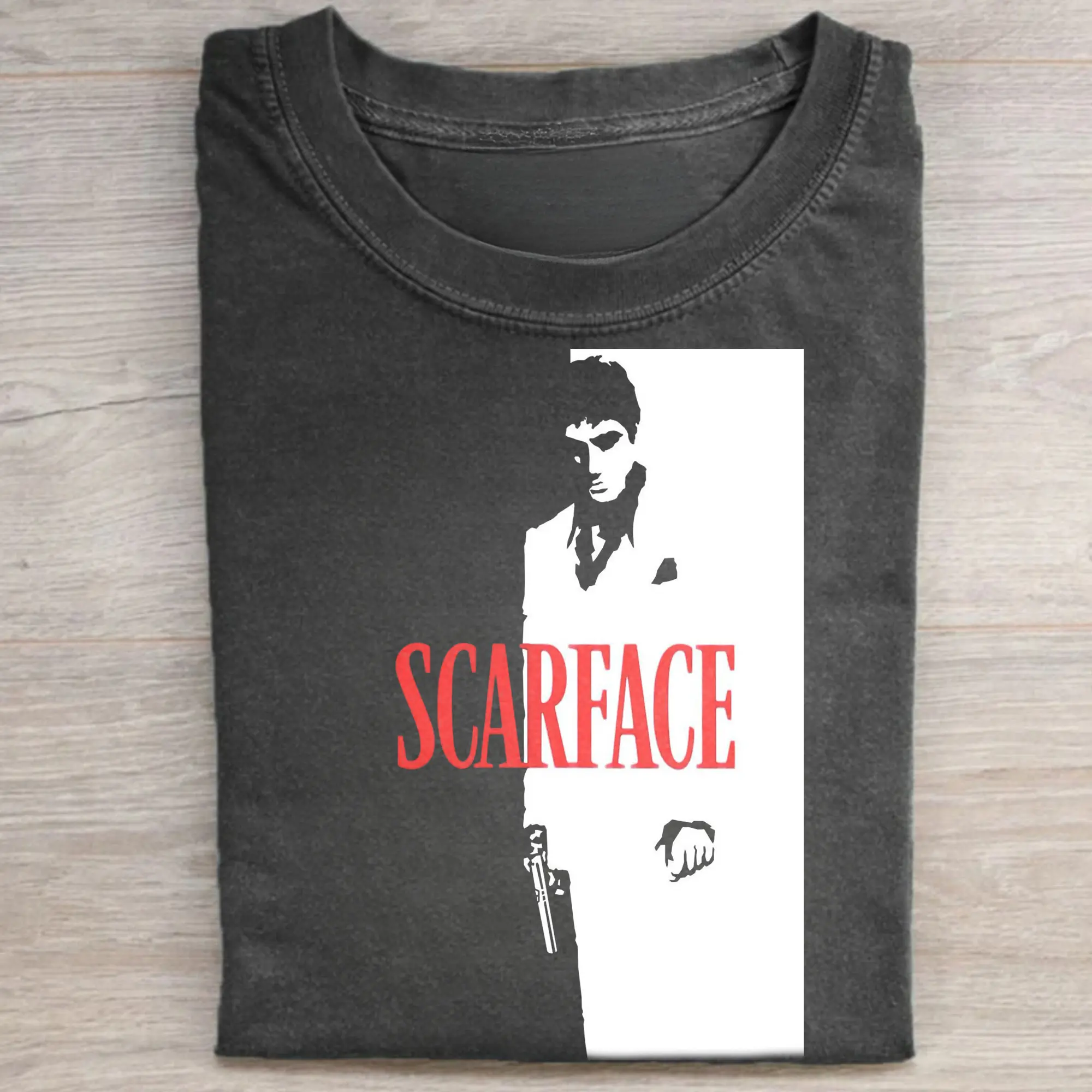 Gildan Men's Vintage Graphic T-Shirt, Scarface Tony Montana Print, Round Neck Short-Sleeve Casual Streetwear, Shortsleeve, Casual Streetwear Top, Cotton, All Seasons, Clothes, Crew Neck, Fitted, Printed, Lightweight, Menswear, Al Pacino Iconic Scene, Cold