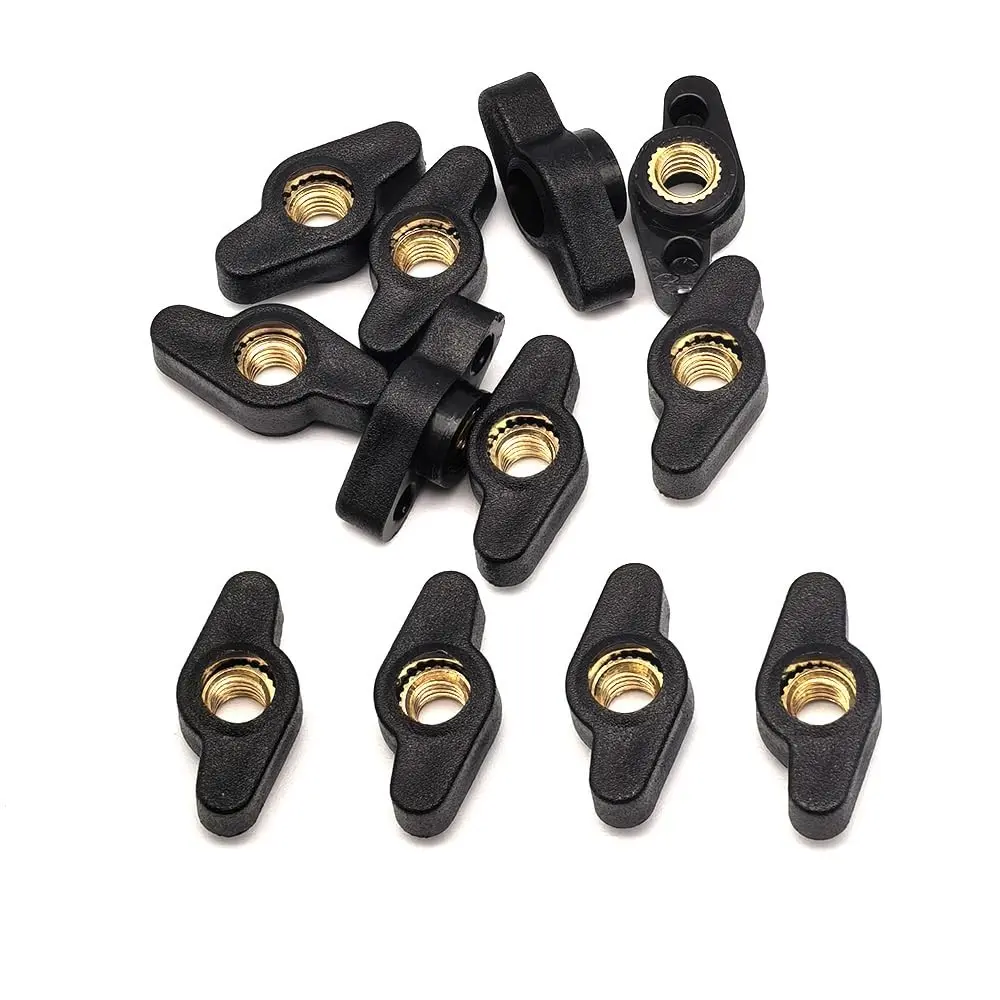 1/4" Wing Knobs Through Hole T Knobs Hand Screw Nut M6 Thumb Screw Threaded Knobs Black 12 Pack