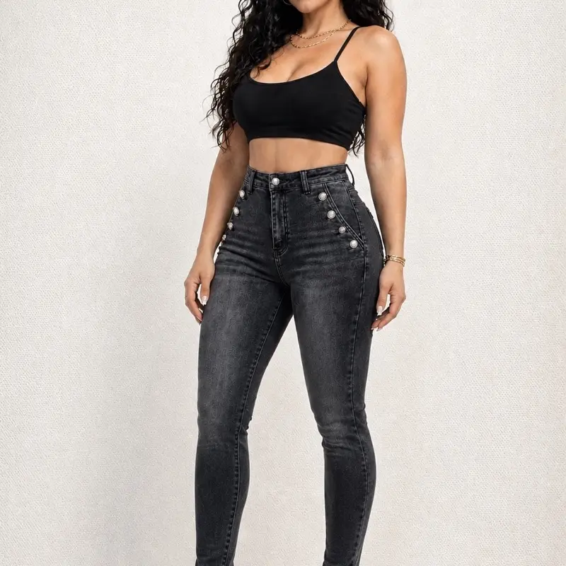 NR4093 Midnight Luxe Skinny Jean with Button Detail