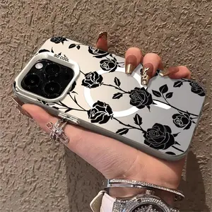 Multiple bundles of black roses Pattern Acrylic TPU Magnetic mobile phone case applicable for iPhone 16ProMax 15 14 13 12 11 Plus cases durable shockproof protection urban sophisticated phone case cute nic natalie reynolds mosnovo  protective case