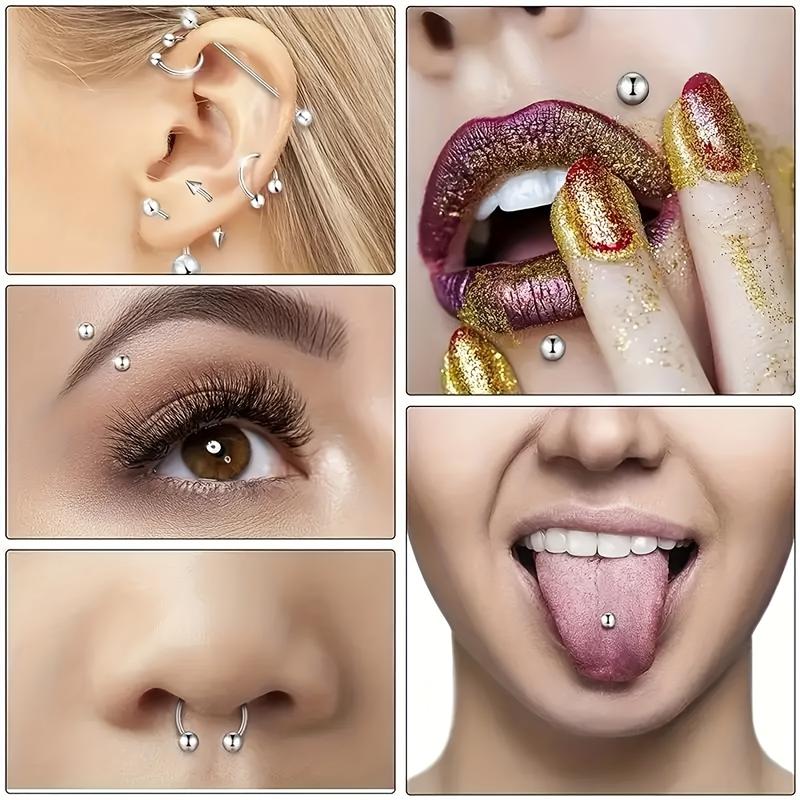 150PCS Stainless Steel piercing jewelry includes almost everything you need for nose , ear , navel , eyebrow , tongue , septum, cartilage, helix, daith , lip Piercing .